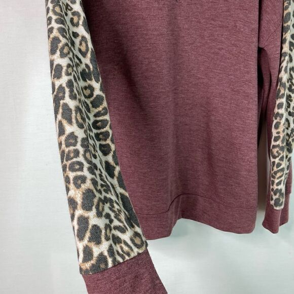 NWT First Love Brushed Fleece Leopard Patchwork Long Sleeve (Burgundy) - Large - Picture 5 of 9
